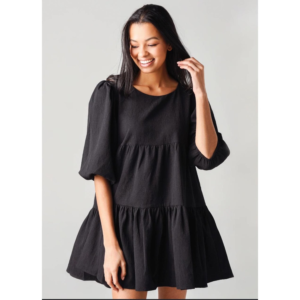 BB Dakota x Steve Madden Brocade “The Rules” Black Tiered Mini Dress, Size XL